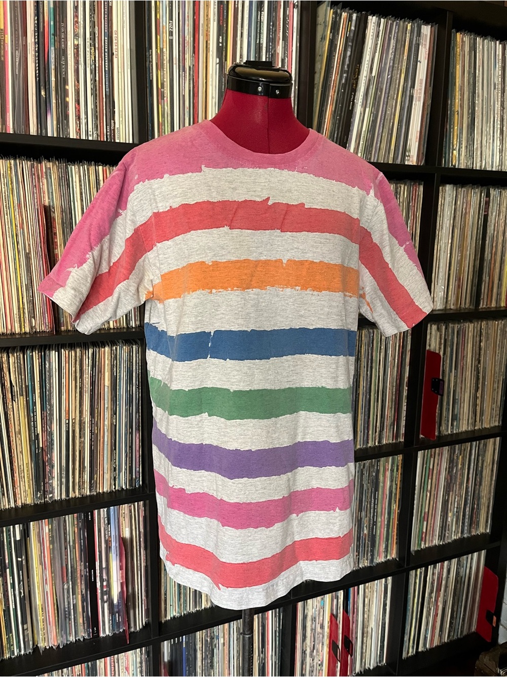 Design 90 striped stripes cotton T boxy 90s 80s rainbow 🌈 vintage